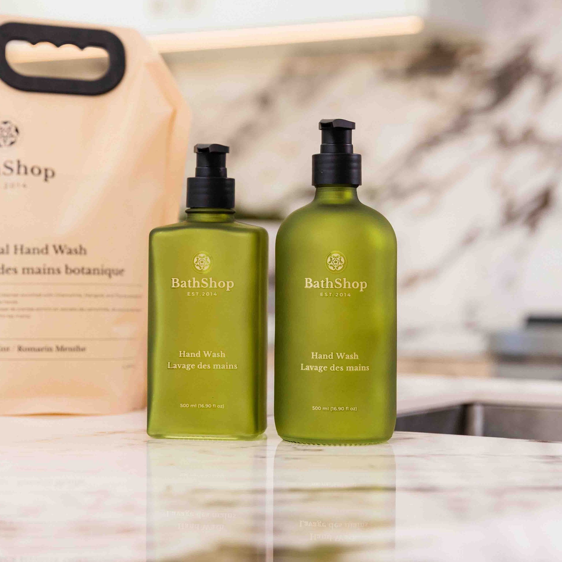 Botanical Hand Wash by The Bath Shop in glass bottle. Made in Canada